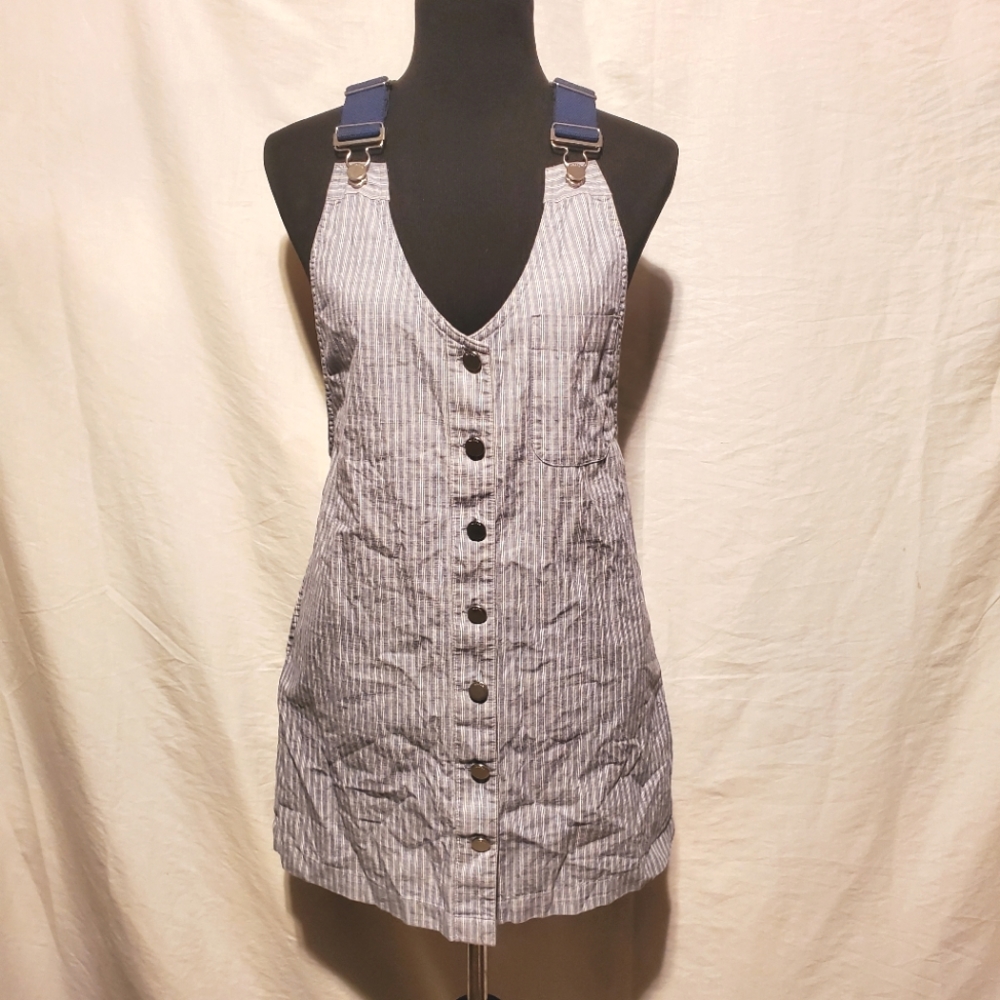 Volcom Striped Cotton Denim Overall Mini Dress S